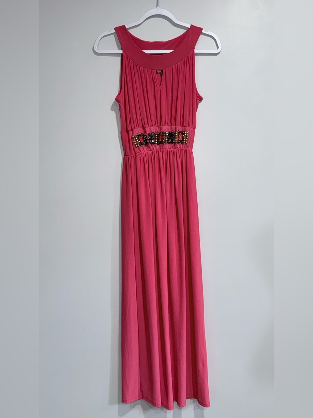 NIC+DOM SALMON PINK Sleeveless Midi Dress with Beaded Waistband